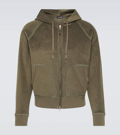 Shop Tom Ford Towelling Cotton Hoodie In Green