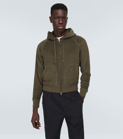 Shop Tom Ford Towelling Cotton Hoodie In Green