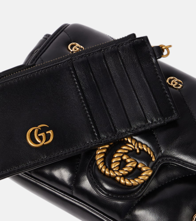 Shop Gucci Gg Marmont Mini Leather Shoulder Bag In Black