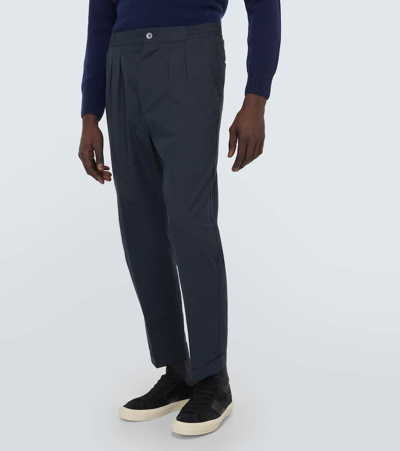 Shop Tom Ford Cotton And Silk Straight Pants In Blue