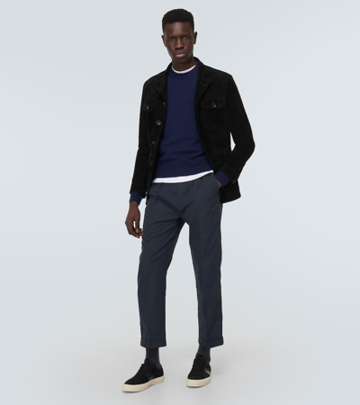 Shop Tom Ford Cotton And Silk Straight Pants In Blue