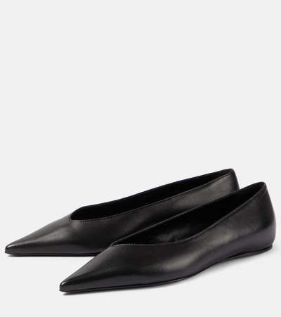 Shop Totême The Asymmetric Leather Ballet Flats In Black