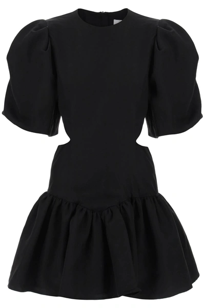 Shop Msgm Mini Dress With Balloon Sleeves And Cut Outs In Black