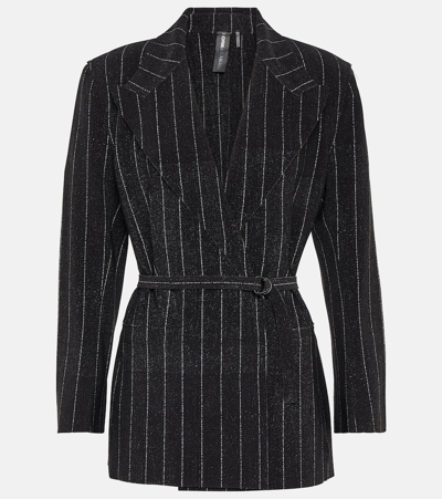Shop Norma Kamali Pinstripe Jersey Blazer In Black