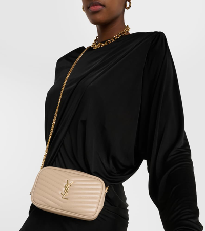 Shop Saint Laurent Lou Mini Leather Shoulder Bag In Beige
