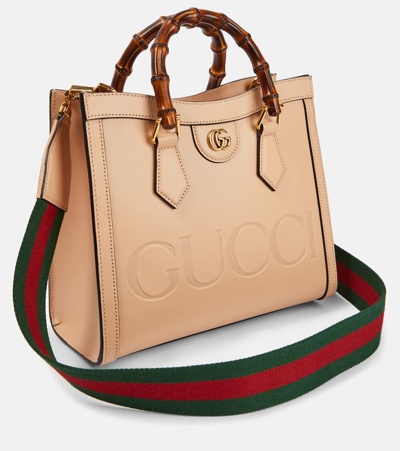 Shop Gucci Diana Small Leather Tote Bag In Beige