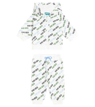 Shop Kenzo Baby Logo Cotton Cardigan And Pants Set In White