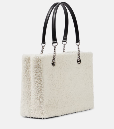 Shop Balenciaga Leather-trimmed Shearling Tote Bag In White