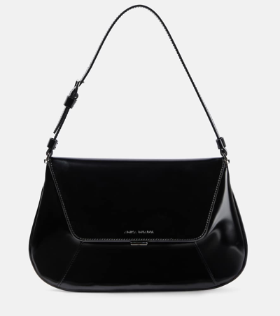 Shop Amina Muaddi Ami Leather Shoulder Bag In Black