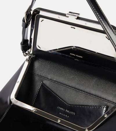 Amina Muaddi Leather Handbag With Curved Base And Reptile Motif Embossing In Black