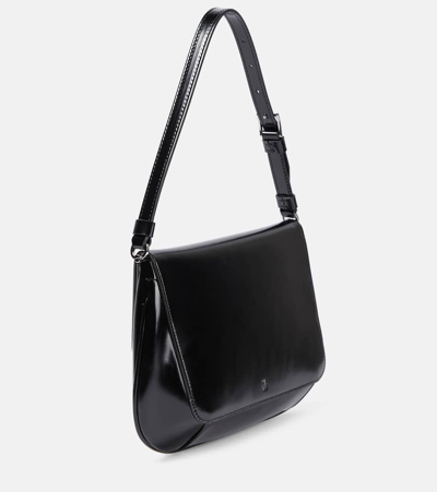 Amina Muaddi Leather Handbag With Curved Base And Reptile Motif Embossing In Black