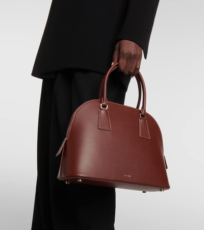 The Row Nina Small Leather Tote Bag In Brown
