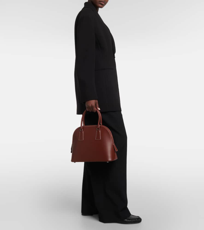 The Row Nina Small Leather Tote Bag In Brown