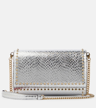 Shop Christian Louboutin Paloma Snake-effect Leather Clutch In Silver