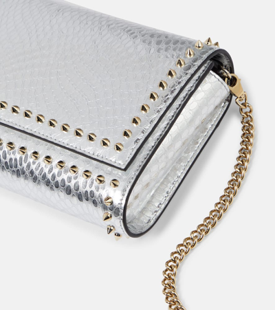 Shop Christian Louboutin Paloma Snake-effect Leather Clutch In Silver