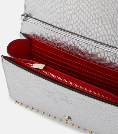 Shop Christian Louboutin Paloma Snake-effect Leather Clutch In Silver