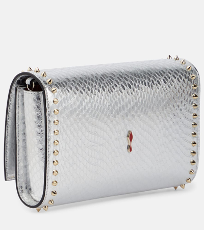 Shop Christian Louboutin Paloma Snake-effect Leather Clutch In Silver