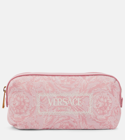 Shop Versace Barocco Jacquard Makeup Bag In Pink