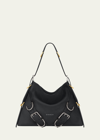 Shop Givenchy Voyou Medium Boyfriend Shoulder Bag In Tumbled Leather In Black