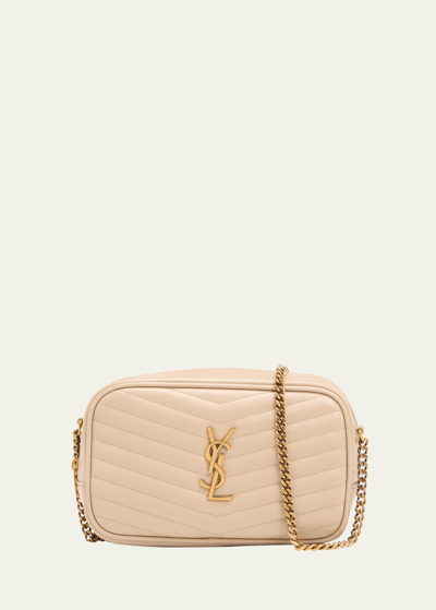 Shop Saint Laurent Lou Mini Ysl Camera Bag In Smooth Quilted Leather In Dark Beige
