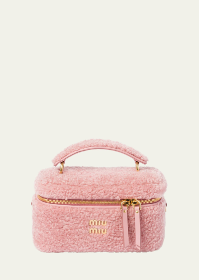 Shop Miu Miu Montone Shearling Top-handle Bag In F0028 Rosa