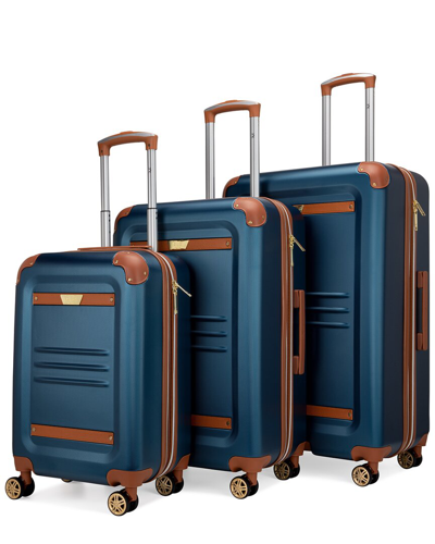 Shop Vintage 19v69 Italia  3pc Expandable Retro Luggage Set In Blue