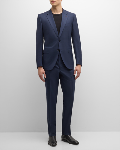 Shop Zegna Men's Centoventimila Tonal Plaid Wool Suit In Blue Navy Check