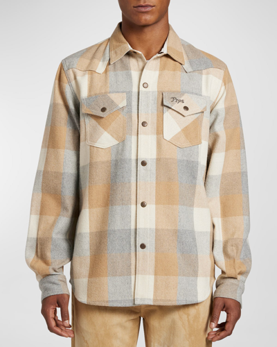 Shop Prps Men's Plaid Flannel Button-down Shirt In Khaki