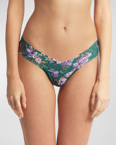 Shop Hanky Panky Printed Low-rise Signature Lace Thong In Flowers In Your H
