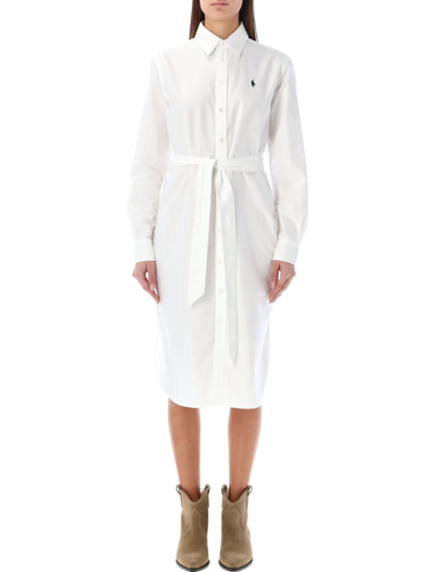 Shop Polo Ralph Lauren Belted Oxford Shirtdress In White