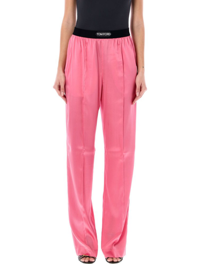 Shop Tom Ford Logo Waistband Straight Leg Pants In Pink