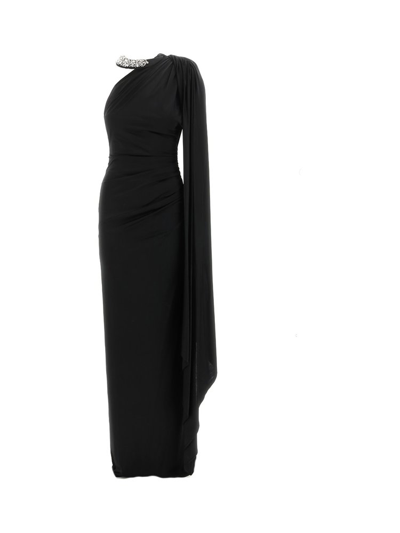 Shop Alexandre Vauthier Embellished One Shoulder Satin Gown In Black
