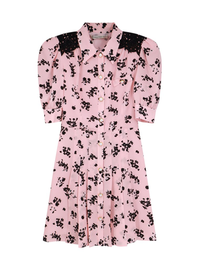 Shop Alessandra Rich Floral Printed Pleated Mini Dress In Pink