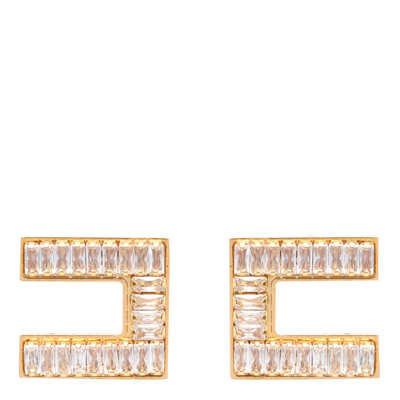 Shop Elisabetta Franchi Logo Baguette Rhinestones Earrings In Gold