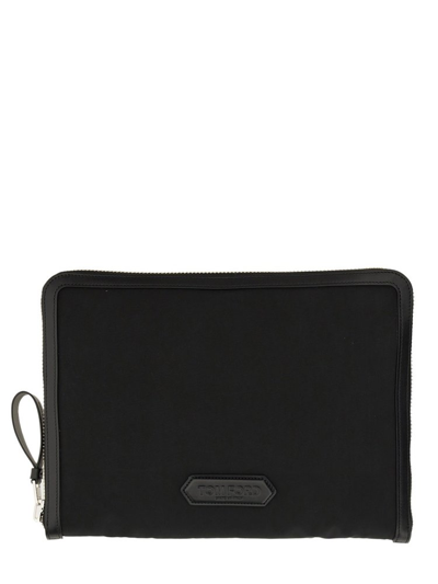 Shop Tom Ford Logo Patch Clutch Bag In Black