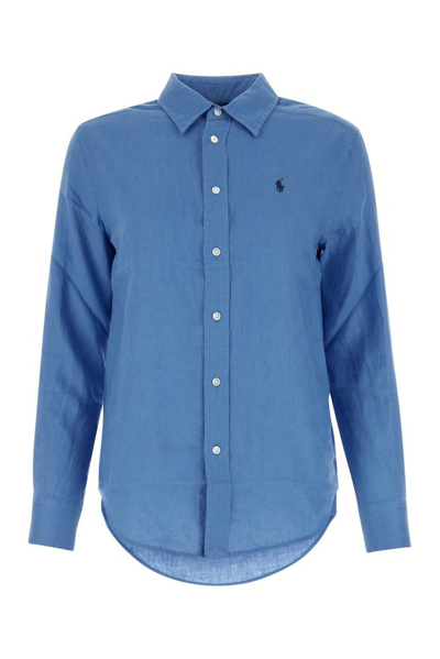 Shop Polo Ralph Lauren Long Sleeved Button In Blue