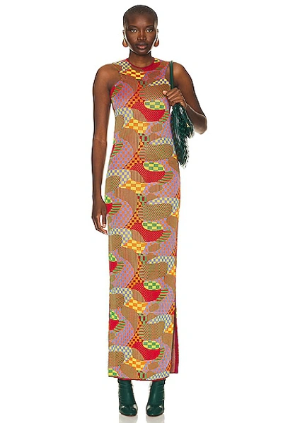 Shop Emilio Pucci Viscose Jacquard Long Dress In Arancio & Verde