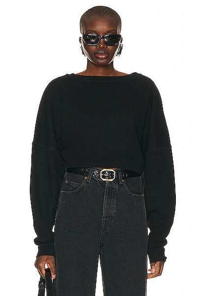Shop Saint Laurent Cropped Sweatshirt In Noir