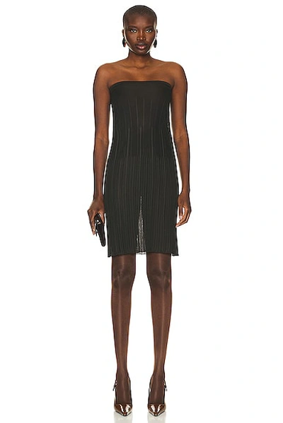 Shop Saint Laurent Sheer Strapless Dress In Ebene