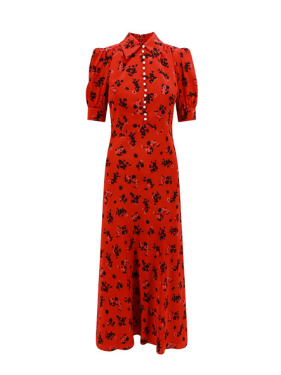 Shop Alessandra Rich Floral Printed Midi Dress In Red