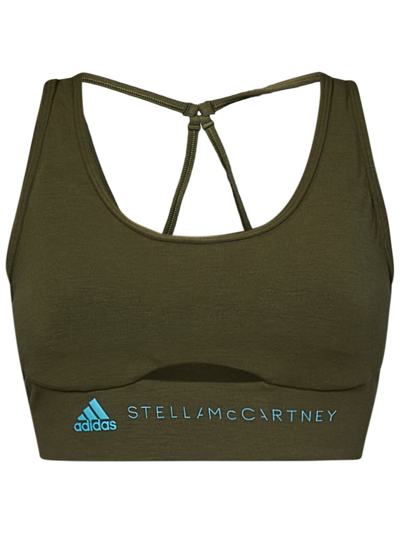 Shop Adidas By Stella Mccartney Logo Printed Cropped Top In Green