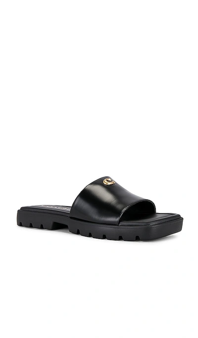 Coach Florence Black Leather Flat Mules In Black