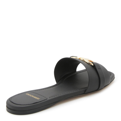Ferragamo Leather Slides With Flat Sole And Gold-tone Hardware In Black