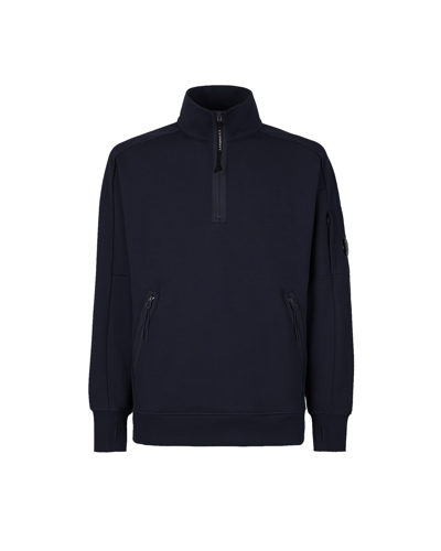 Pre-owned C.p. Company C.p.company Diagonal Raised Fleece Stand Collar Sweatshirt Total Eclipse Blue