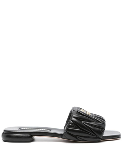 Shop Miu Miu Matelasse' Slider Sandal In Black  