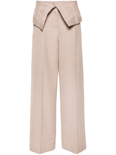 Shop Acne Studios Neutral Folded-waist Tailored Trousers In Brown