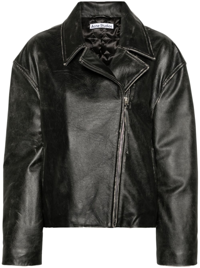 Shop Acne Studios Black Distressed-effect Leather Biker Jacket