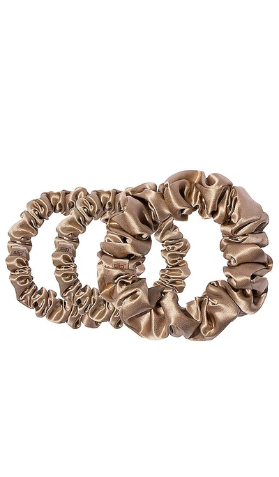 Slip Midi & Large Scrunchie Set Of 3 In Brown
