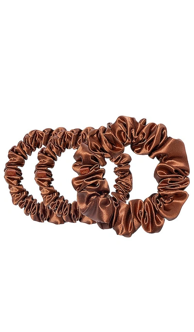 Slip Midi & Large Scrunchie Set Of 3 In Brown