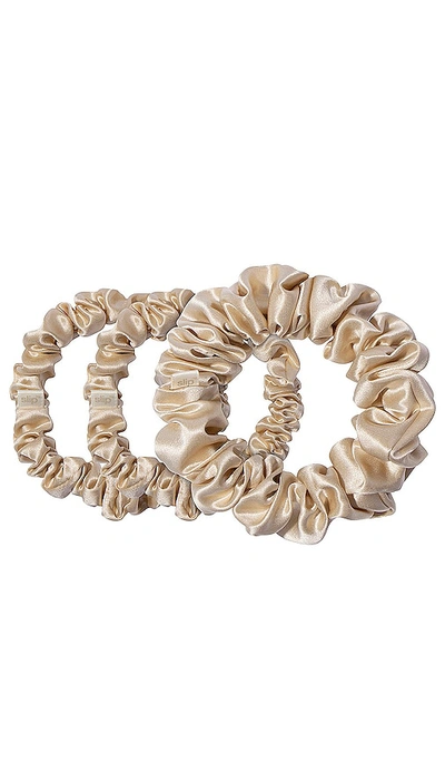Slip Midi & Large Scrunchie Set Of 3 In Beige